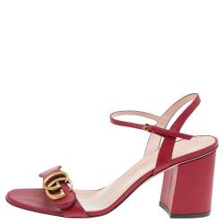 مملوكة مسبقًا Gucci Red Leather GG Block Heel Ankle Strap Sandals Size 39
