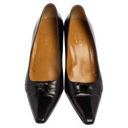 Pre Owned Gucci Black Leather Pointed Toe Pumps Size 39