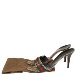 Pre Owned Gucci Beige Canvas Guccissima Web Detail Hysteria Slides Size 40