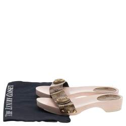 Gucci Brown GG Crystal Canvas Hysteria Wooden Slide Sandals Size 36