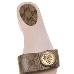 Gucci Brown GG Crystal Canvas Hysteria Wooden Slide Sandals Size 36