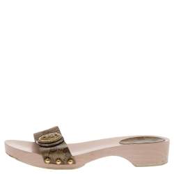 Gucci Brown GG Crystal Canvas Hysteria Wooden Slide Sandals Size 36