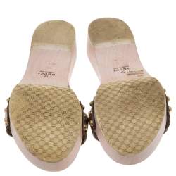 Gucci Brown GG Crystal Canvas Hysteria Wooden Slide Sandals Size 36