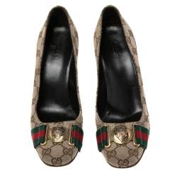 Pre Owned Gucci Beige GG Canvas Horsebit Round Toe Pumps Size 37.5