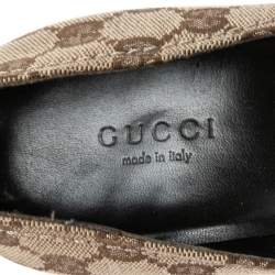 Pre Owned Gucci Beige GG Canvas Horsebit Round Toe Pumps Size 37.5