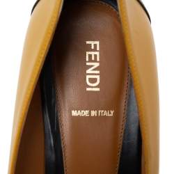 Pre Owned Fendi Yellow/Black Leather Cap-Toe Studded Block Heel Pumps Size 41