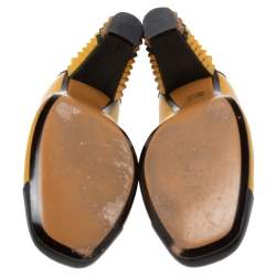 Pre Owned Fendi Yellow/Black Leather Cap-Toe Studded Block Heel Pumps Size 41