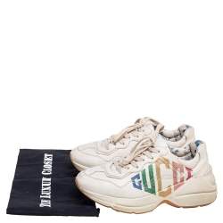 Pre Owned حذاء رياضي غوتشي ريتون جلد كريمي بالشعار مقاس 36.5