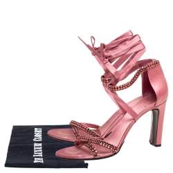 Gucci Pink Satin Crystal Embellished Ankle Wrap Sandals Size 38.5