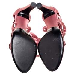 Gucci Pink Satin Crystal Embellished Ankle Wrap Sandals Size 38.5