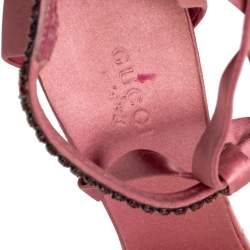 Gucci Pink Satin Crystal Embellished Ankle Wrap Sandals Size 38.5