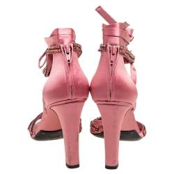 Gucci Pink Satin Crystal Embellished Ankle Wrap Sandals Size 38.5