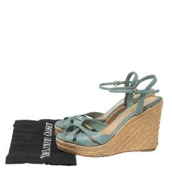 مملوكة مسبقًا Gucci Blue Leather Platform Ankle Strap Wedge Espadrille Sandals Size 38