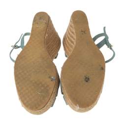 مملوكة مسبقًا Gucci Blue Leather Platform Ankle Strap Wedge Espadrille Sandals Size 38