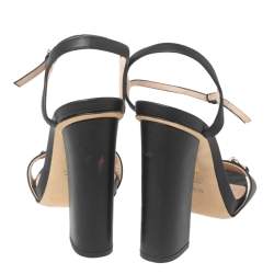 Pre Owned صندل غوتشي كعب عريض مقدمة مفتوحة سير كاحل هورسبيت جلد أسود مقاس 36