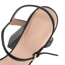 Pre Owned صندل غوتشي كعب عريض مقدمة مفتوحة سير كاحل هورسبيت جلد أسود مقاس 36