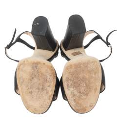 Pre Owned صندل غوتشي كعب عريض مقدمة مفتوحة سير كاحل هورسبيت جلد أسود مقاس 36