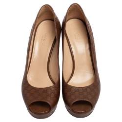 Pre Owned Gucci Brown Guccissima Leather Peep Toe Platform Pumps Size 37.5