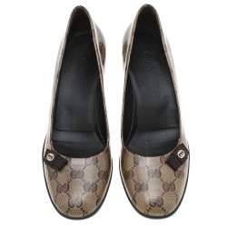 مملوكة مسبقًا حذاء كعب عالي غوتشي كانفاس جي جي كريستال بني/بيج مزين فيونكة مقاس 38