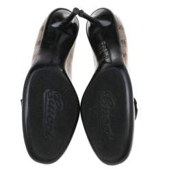 مملوكة مسبقًا حذاء كعب عالي غوتشي كانفاس جي جي كريستال بني/بيج مزين فيونكة مقاس 38