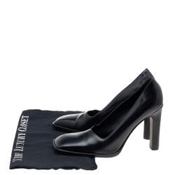 Pre Owned Gucci Black Leather Square Toe Pumps Size 38