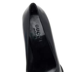 Pre Owned Gucci Black Leather Square Toe Pumps Size 38