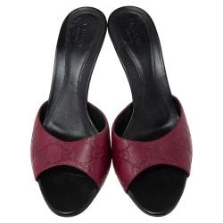 Pre Owned Gucci Burgundy GG Leather  Mule Slide Sandals Size 37.5