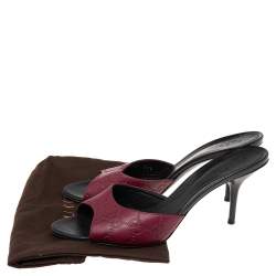 Pre Owned Gucci Burgundy GG Leather  Mule Slide Sandals Size 37.5