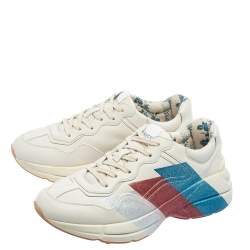 Pre Owned حذاء رياضي غوتشي ويب ريتون غليتر جلد كريمي عنق منخفض مقاس 38.5