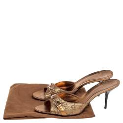 مملوكة مسبقًا صندل سلايد عوتشي قماش لوريكس GG ذهبي هورسبيت مقاس 40