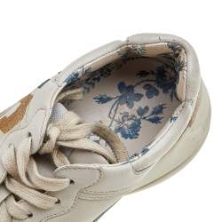 Pre Owned Gucci Beige Leather Glitter Rhyton Lace Up Sneakers Size 38