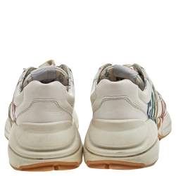 Pre Owned Gucci Beige Leather Glitter Rhyton Lace Up Sneakers Size 38