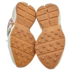 Pre Owned Gucci Beige Leather Glitter Rhyton Lace Up Sneakers Size 38