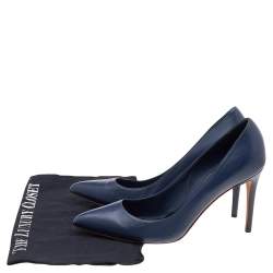 مملوكة مسبقًا حذاء كعب عالي غوتشي جلد أزرق مقدمة مدببة مقاس 39.5