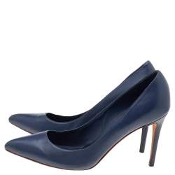 مملوكة مسبقًا حذاء كعب عالي غوتشي جلد أزرق مقدمة مدببة مقاس 39.5