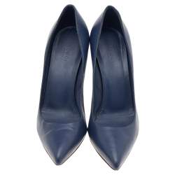 مم لوكة مسبقًا حذاء كعب عالي غوتشي جلد أزرق مقدمة مدببة مقاس 39.5