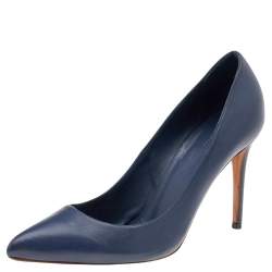 مملوكة مسبقًا حذاء كعب عالي غوتشي جلد أزرق مقدمة مدببة مقاس 39.5