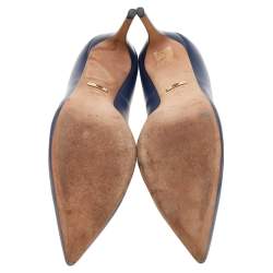 مملوكة مسبقًا حذاء كعب عالي غوتشي جلد أزرق مقدمة مدببة مقاس 39.5