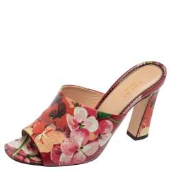 Gucci Multicolor Bloom Print Leather Slide Sandals Size 36