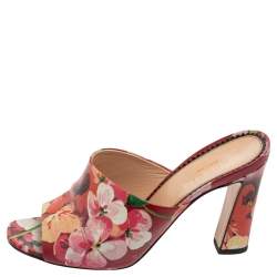 Gucci Multicolor Bloom Print Leather Slide Sandals Size 36