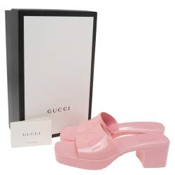 Pre Owned Gucci Pink Rubber Platform Slide Sandals Size 38