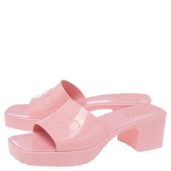 Pre Owned Gucci Pink Rubber Platform Slide Sandals Size 38