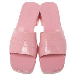 Pre Owned Gucci Pink Rubber Platform Slide Sandals Size 38