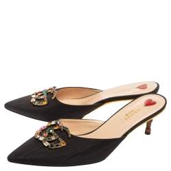 Pre Owned صندل مولز غوتشي يونيا مزخرف شعار كريستال جي جي كانفاس أسود مقاس 40