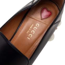Pre Owned Gucci Black Leather GG Marmont Pearl Collapsible Mid Heel Loafer Pumps Size 37
