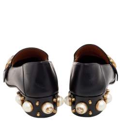 Pre Owned Gucci Black Leather GG Marmont Pearl Collapsible Mid Heel Loafer Pumps Size 37