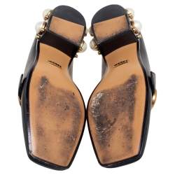 Pre Owned Gucci Black Leather GG Marmont Pearl Collapsible Mid Heel Loafer Pumps Size 37