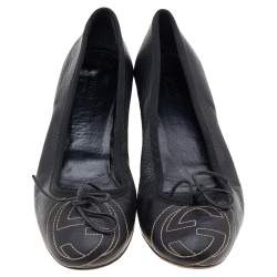 Gucci Black Leather Block Heel Pumps Size 37