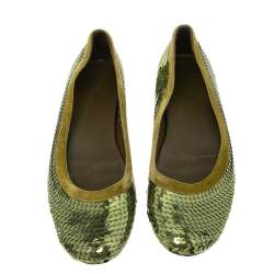 Gucci Green Sequin Ballet Flats Size 38.5