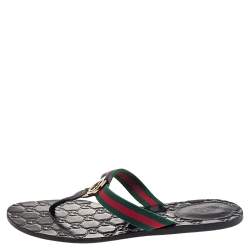 مملوكة مسبقًا Gucci Black Leather GG Web Thong Flat Sandals Size 40